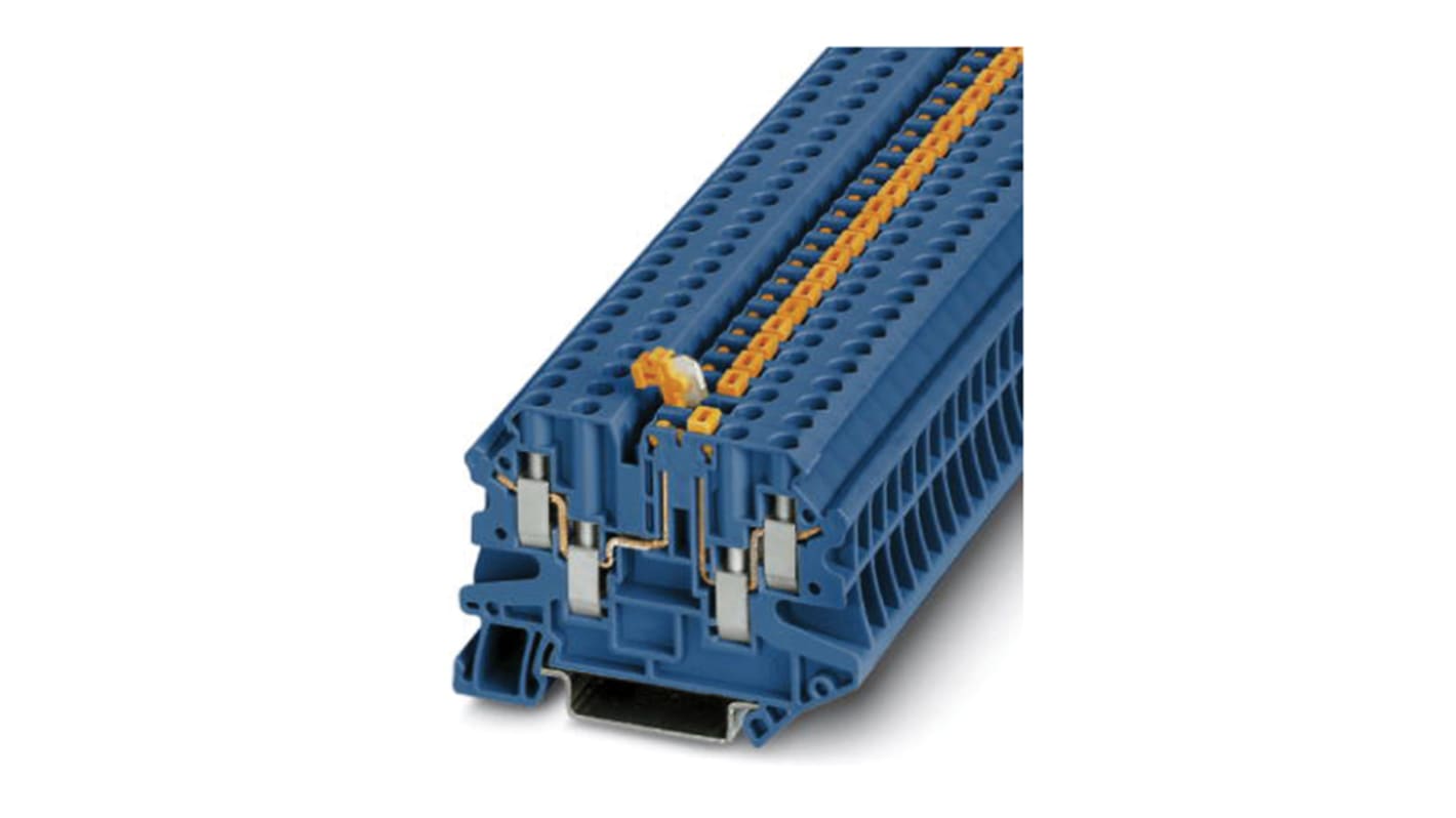 Phoenix Contact UT 4-QUATTRO-MT P/P BU Series Blue Knife Disconnect Terminal Block, Single-Level, Screw Termination