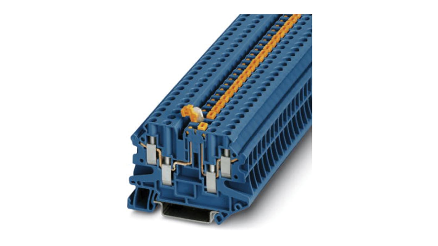 Phoenix Contact UT 4-QUATTRO-MT BU Series Blue Knife Disconnect Terminal Block, 0.14 → 6mm², Single-Level, Screw