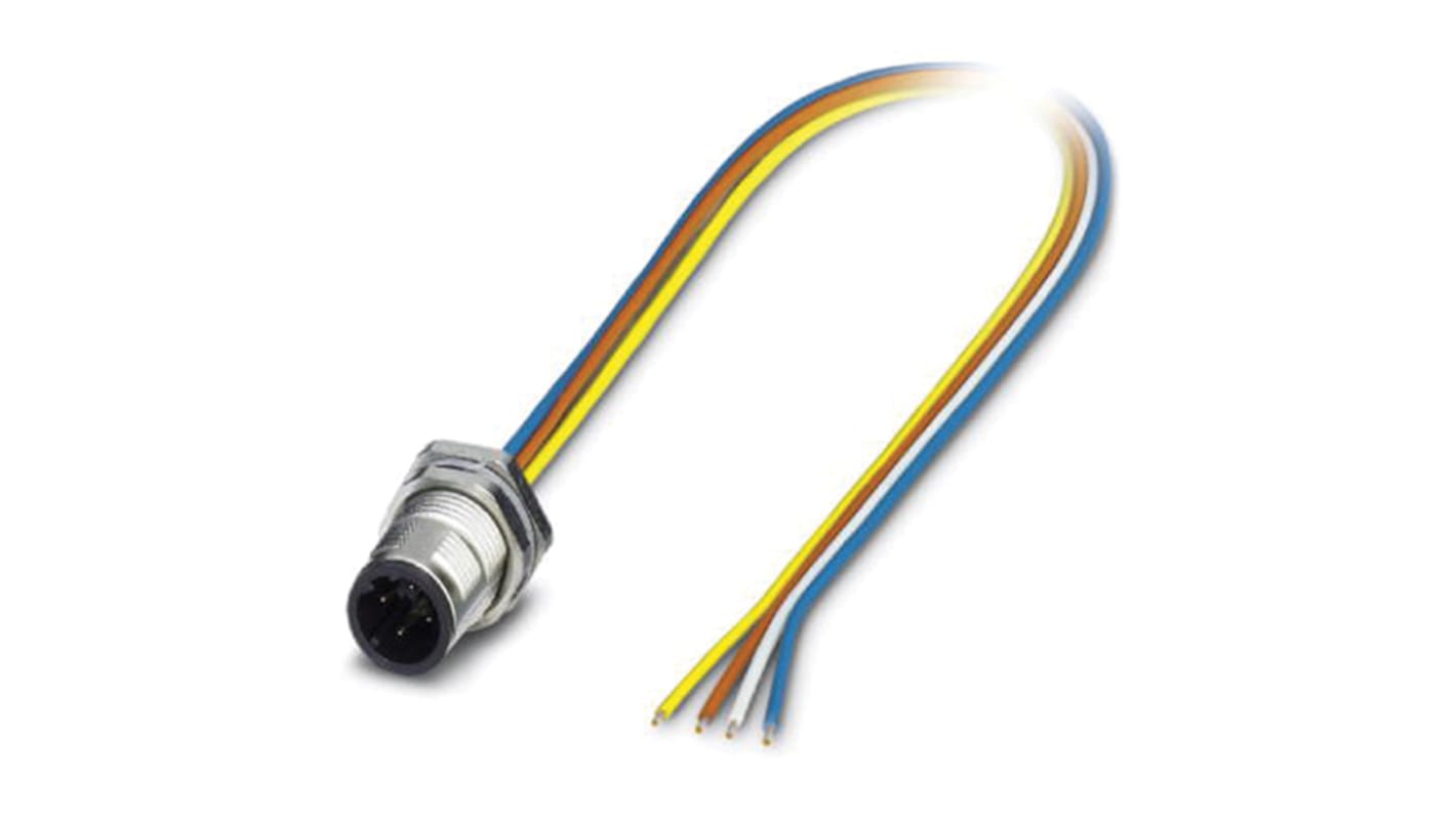 Phoenix Contact Straight Male 4 way M12 to Unterminated Actuator/Sensor Cable, 500mm