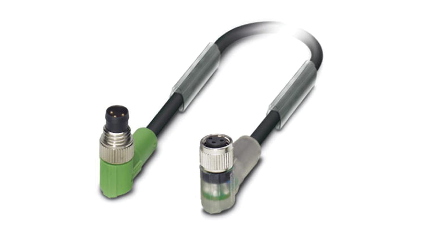 Cable de conexión Phoenix Contact, con. A M8 Macho, 3 polos, con. B M8 Hembra, 3 polos, long. 300mm, 24 V CC, 4 A,