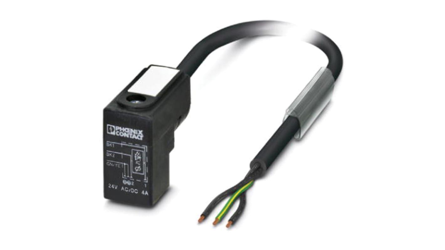 Cable de conexión Phoenix Contact, con. A DIN 43650 forma C, 3 polos, long. 3m, 24 V, IP65, IP67