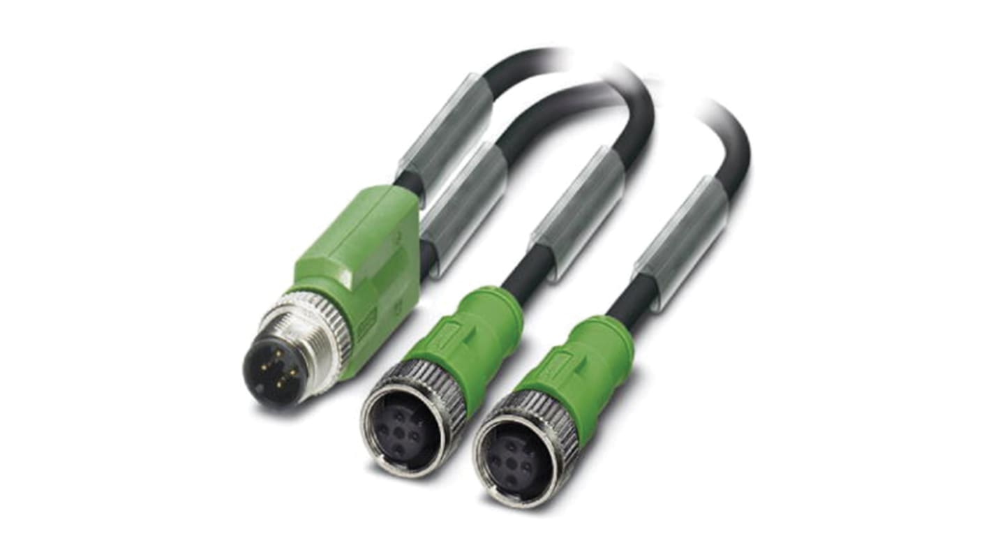 Phoenix Contact SAC Serien 3 leder M12 til M12 x 2 Sensor/aktuatorkabel, 1.5m kabel