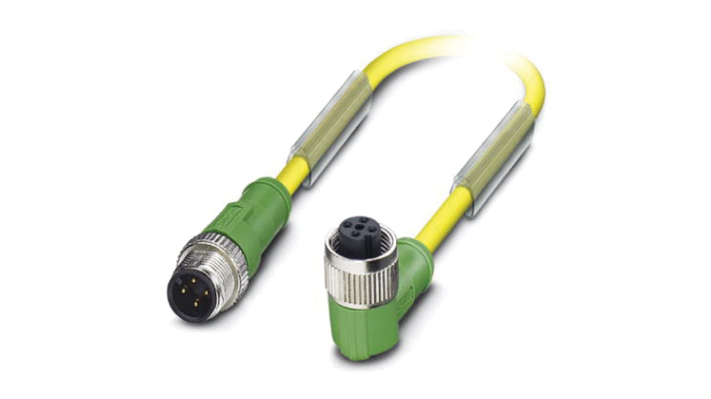 Cable de conexión Phoenix Contact, con. A M12 Macho, 4 polos, con. B M12 Hembra, 4 polos, cod.: A, long. 3m, 300 V, 4