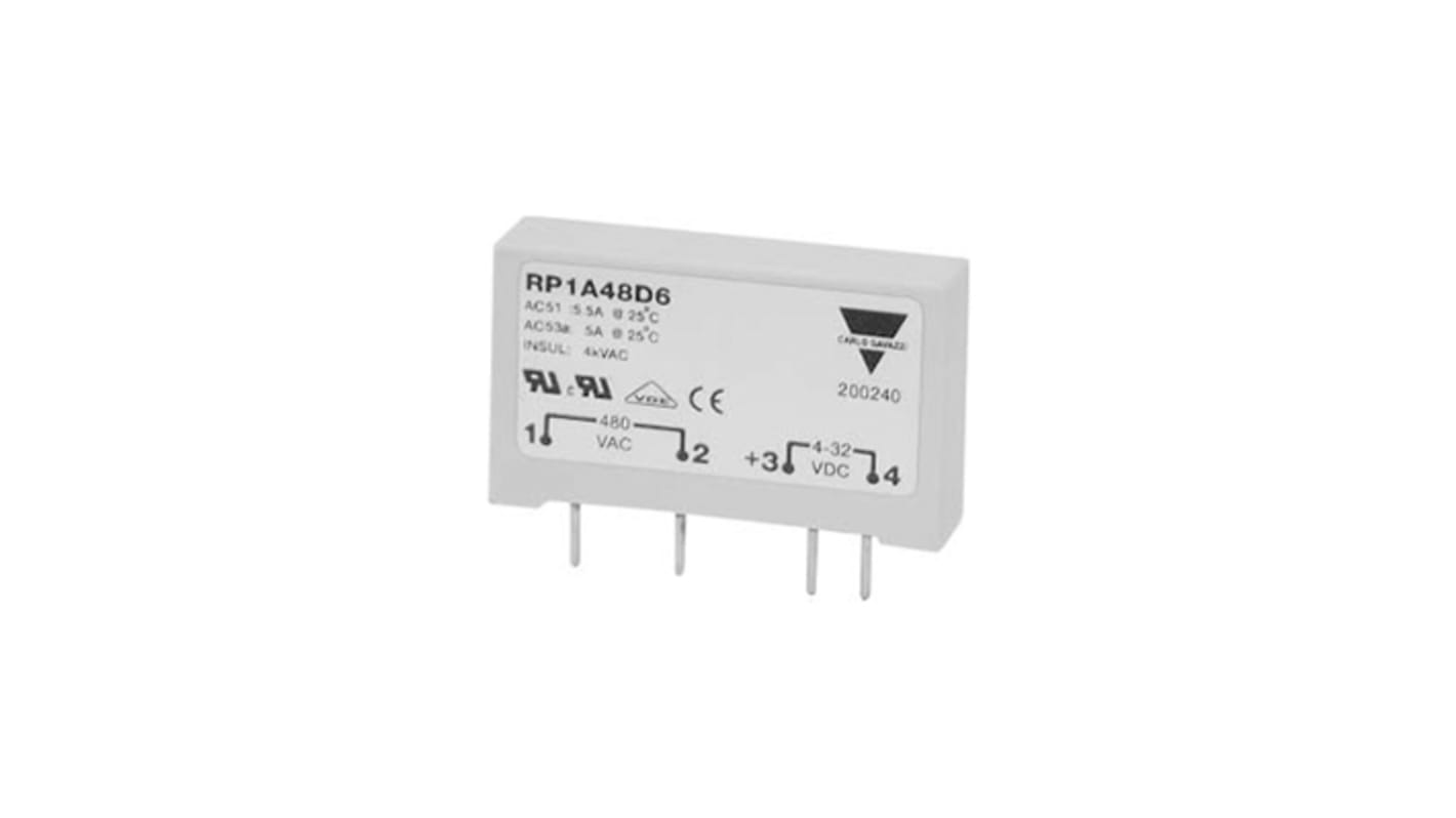 Carlo Gavazzi RP1 Series Solid State Relay, 5 A Load, PCB Mount, 530 V ac Load, 32 V dc Control