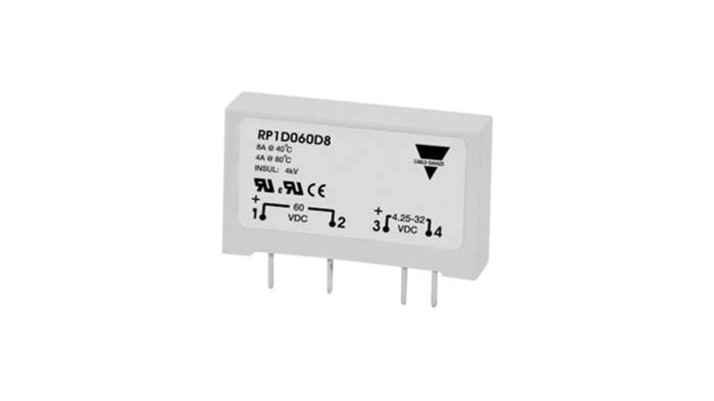 Relé de estado sólido Carlo Gavazzi RP1 de 1 polo, control 4,25 → 32 V dc, carga 1 → 60V dc, 4 A máx.,