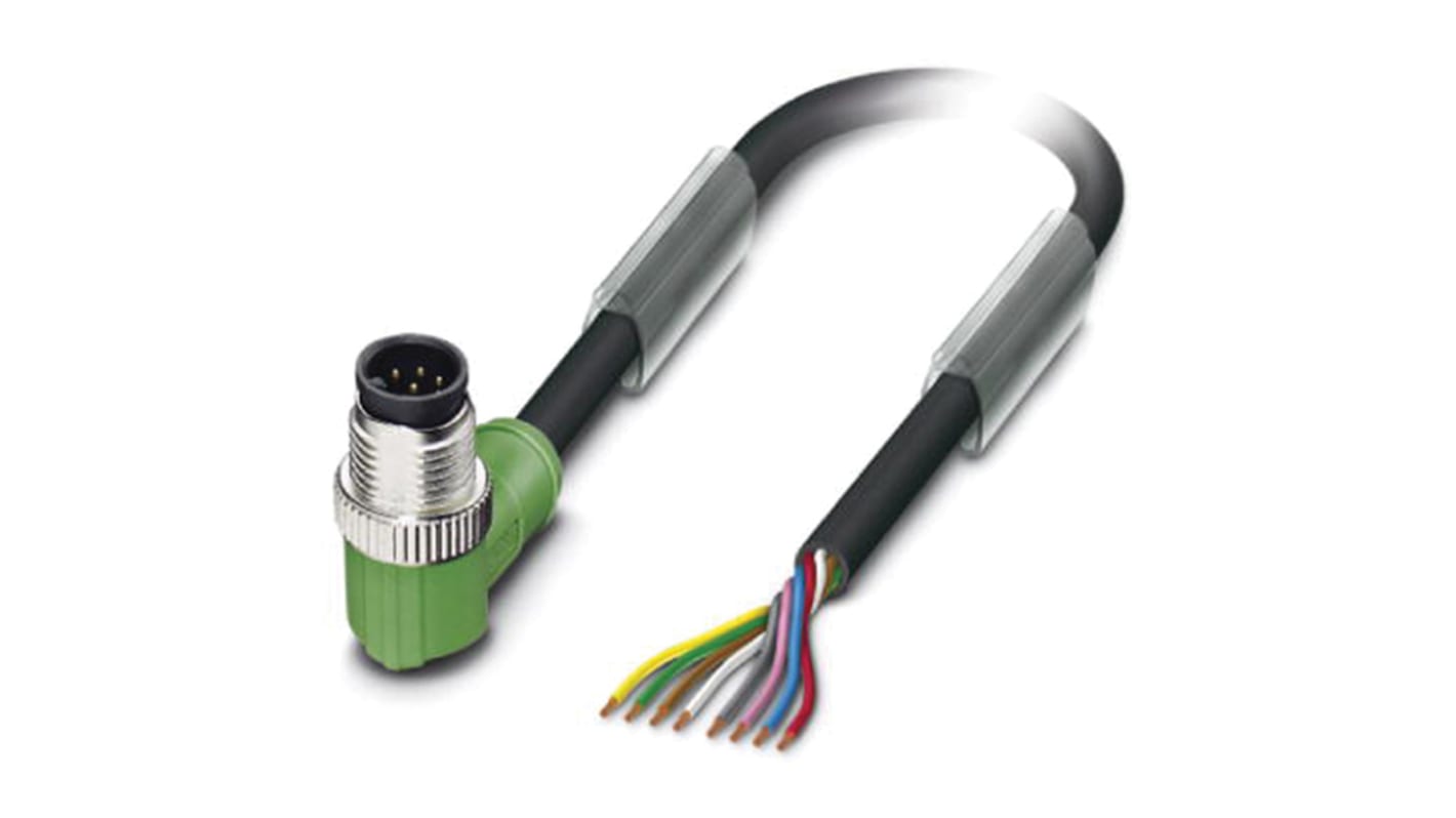 Cable de conexión Phoenix Contact, con. A M12 Macho, 8 polos, cod.: A, long. 10m, 30 V, 2 A, IP65, IP67, IP68