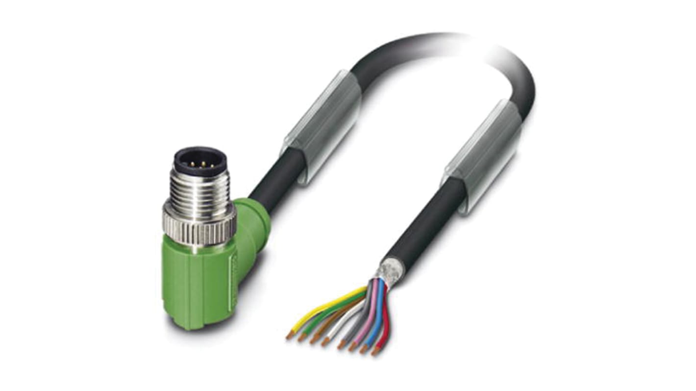 Cable de conexión Phoenix Contact, con. A M12 Macho, 8 polos, cod.: A, long. 10m, 30 V, 2 A, IP65, IP67