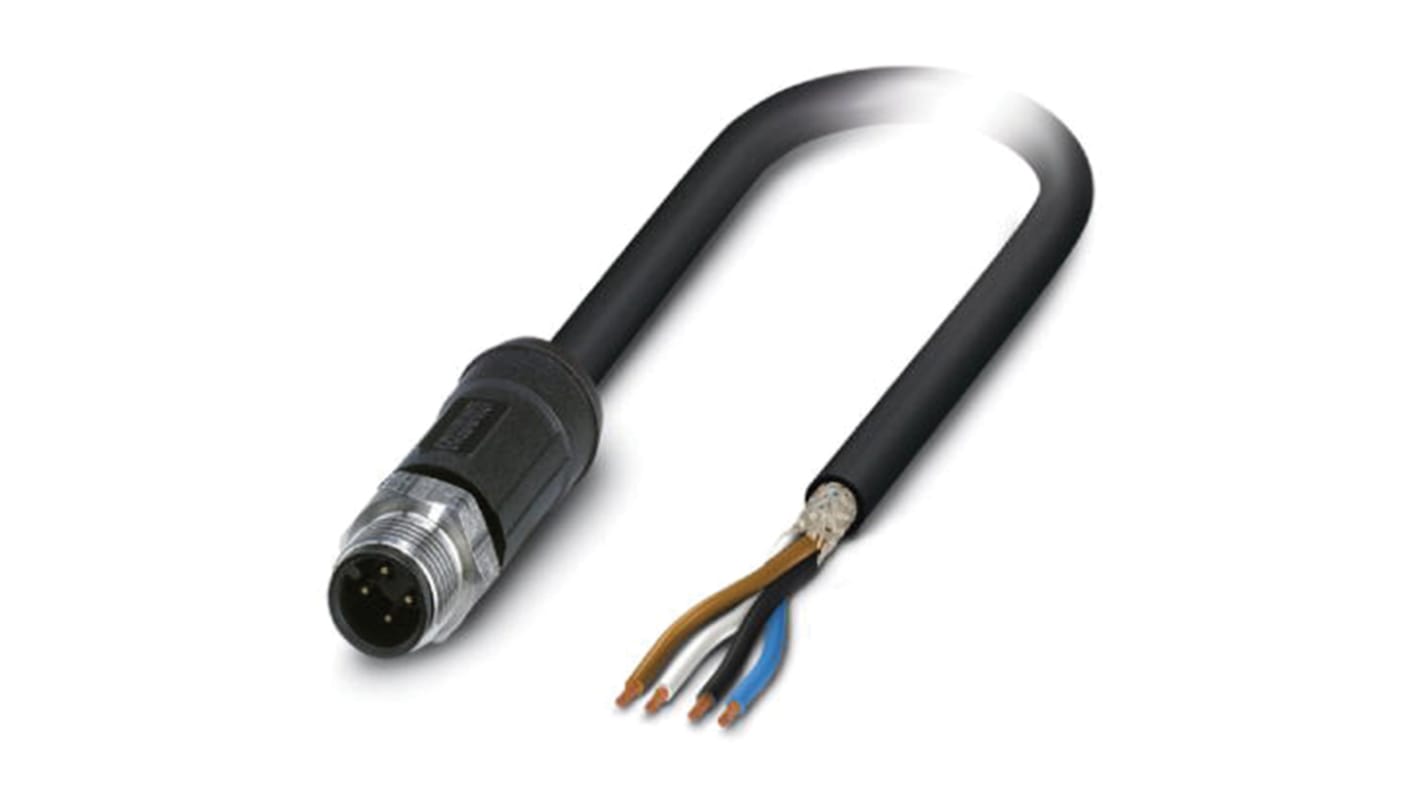 Cable de conexión Phoenix Contact, con. A M12 Macho, 4 polos, con. B Sin terminación, cod.: A, long. 10m, 250 V, 4 A,