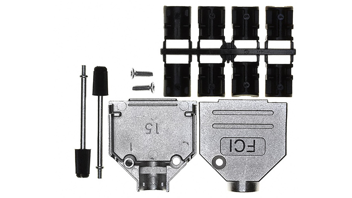 Capot Sub-D Amphenol FCI série 8655MH, 15 contacts, en Zinc moulé boîtier A  avec Serre-câble