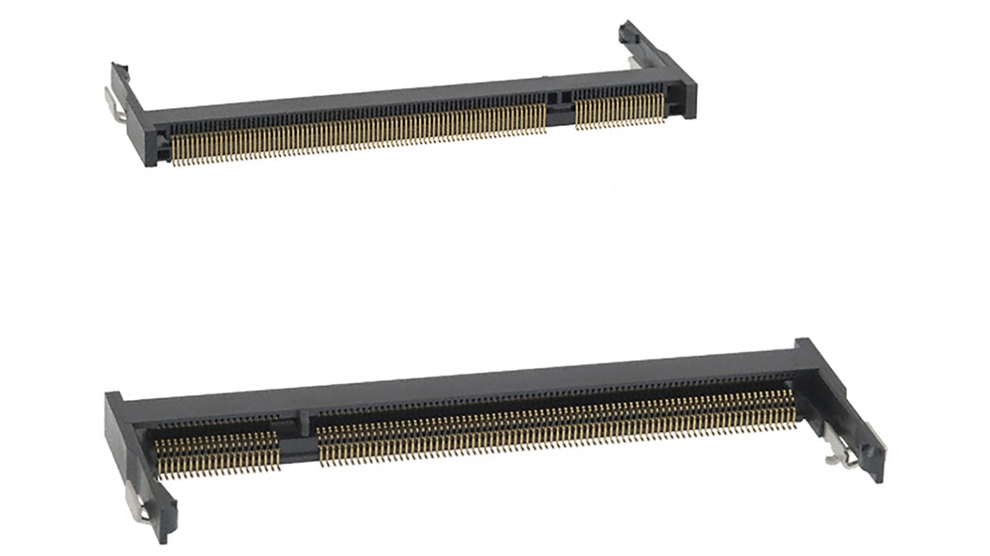 Amphenol FCI 0.6mm Pitch 200 Way, Right Angle SMT Mount DDR2 DIMM Socket ,50 V ac/dc ,500mA