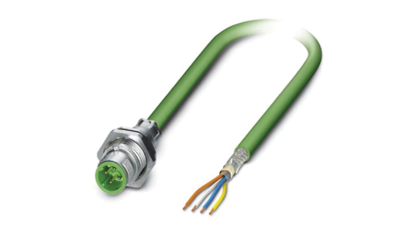 Phoenix Contact Cat5 Straight Male M12 to Unterminated Ethernet Cable, Green PUR Sheath, 500mm