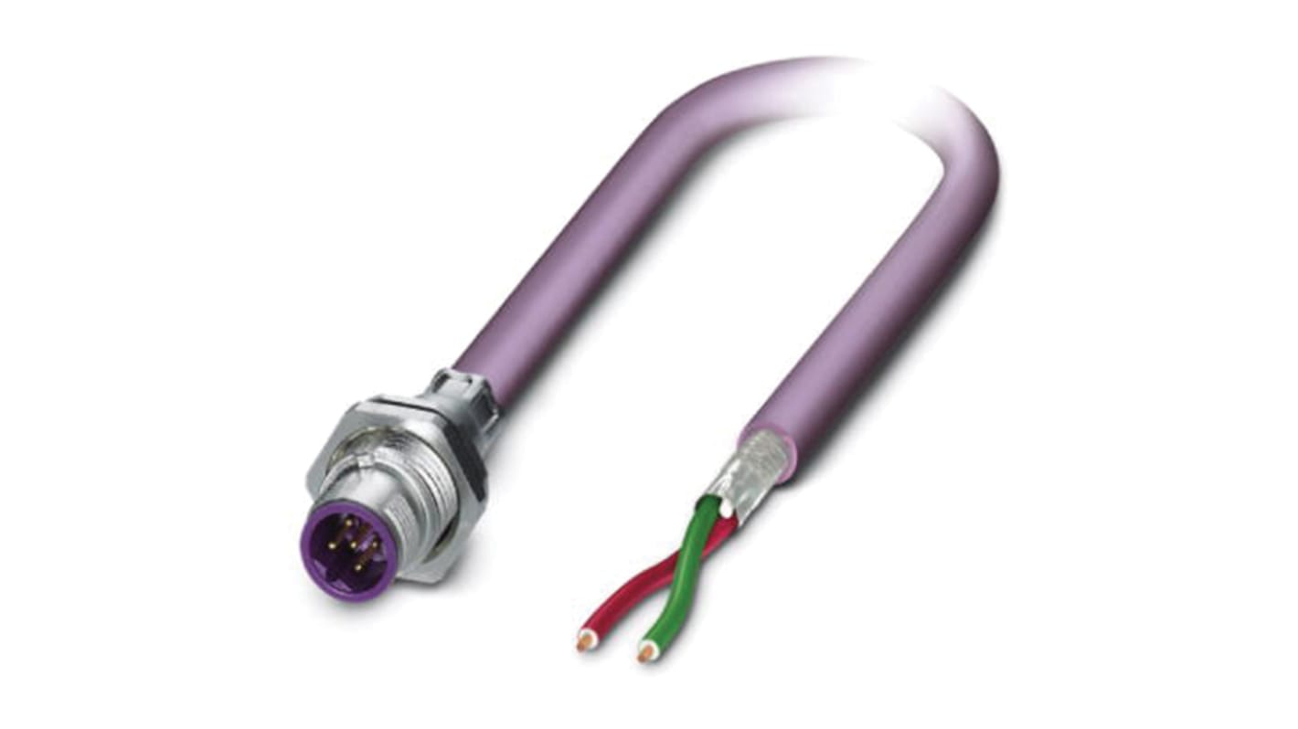 Phoenix Contact Male 2 way M12 to Bus Cable, 1m