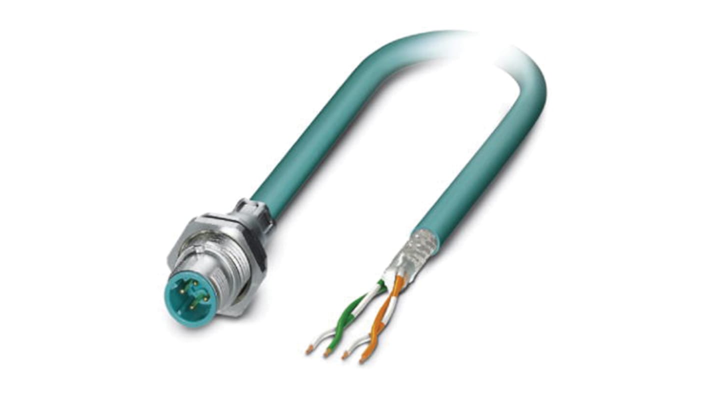 Phoenix Contact Cat5 Straight Male M12 to Unterminated Ethernet Cable, Blue PUR Sheath, 500mm