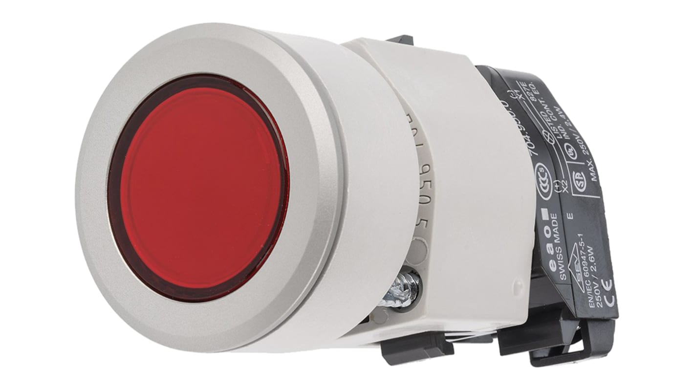 Cabezal de pulsador EAO serie 704, Ø 30.5mm, de color Rojo, Redondo, Momentáneo, IP65