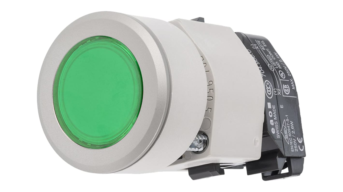 EAO 04 Series Green Illuminated Momentary Push Button Head, 30.5mm Cutout, IP65