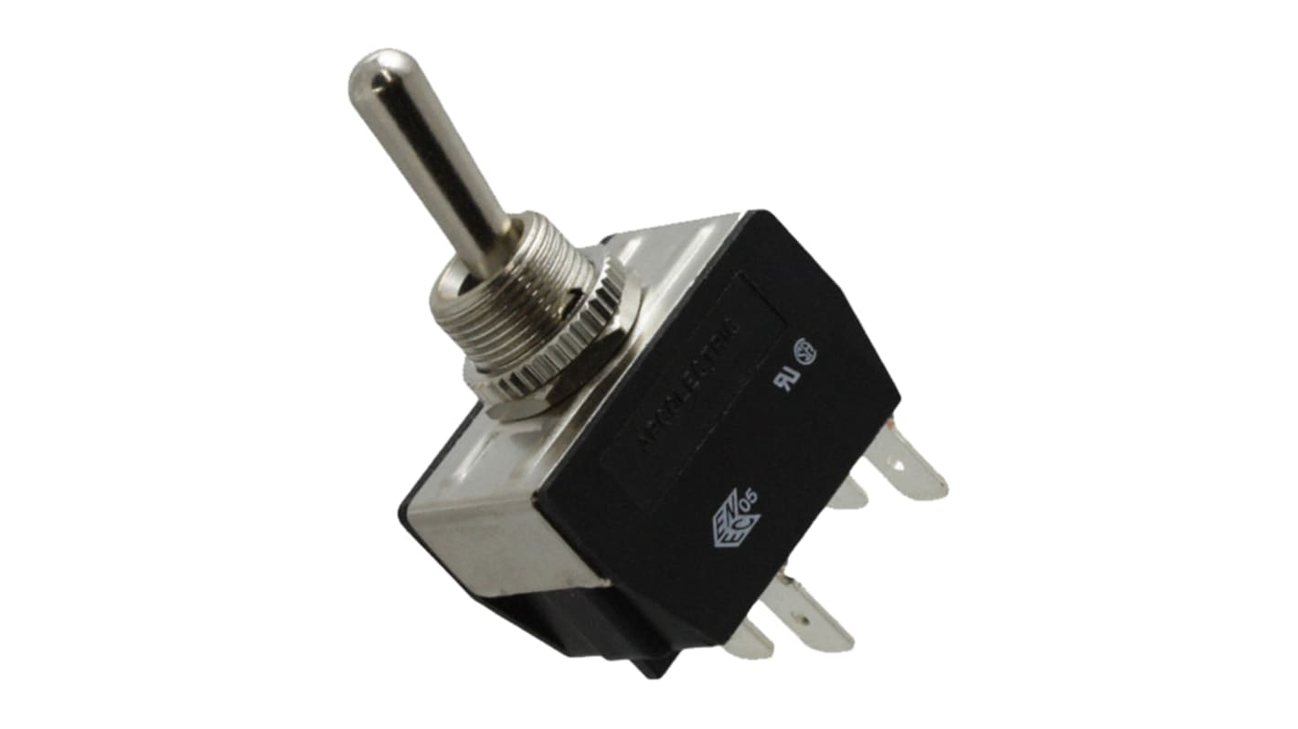 Arcolectric (Bulgin) Ltd Toggle Switch, Panel Mount, On-Off-On, DPDT, Tab Terminal