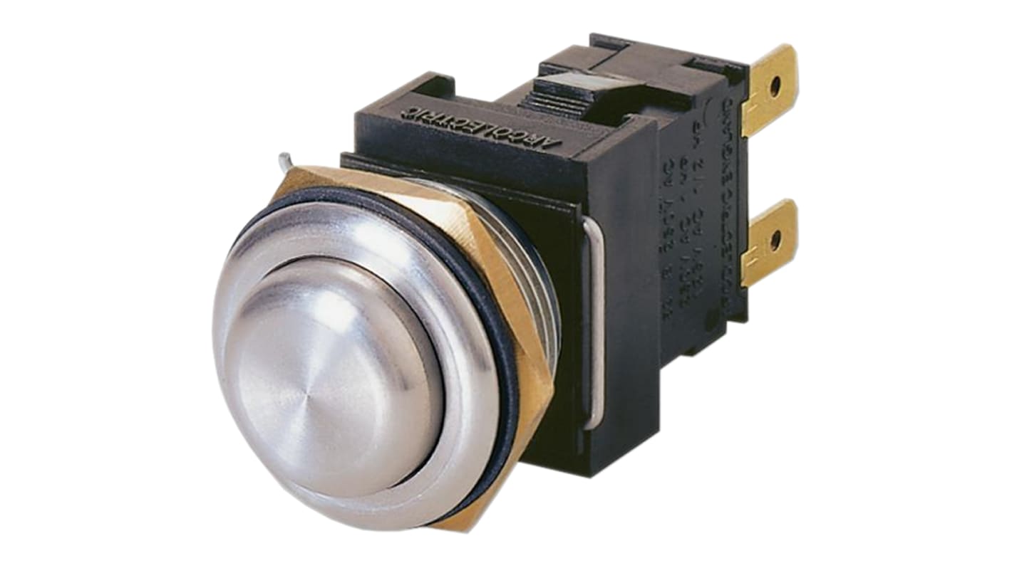 Arcolectric (Bulgin) Ltd Push Button Switch, Momentary, Panel Mount, 19.2mm Cutout, DPDT, 250V ac, IP66