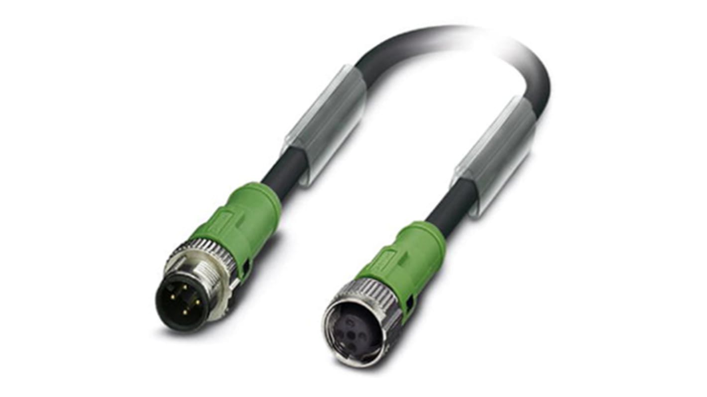 Cable de conexión Phoenix Contact, con. A M12, 4 polos, con. B M12, 4 polos, cod.: A, long. 1m, 250 V, 4 A, IP65, IP67