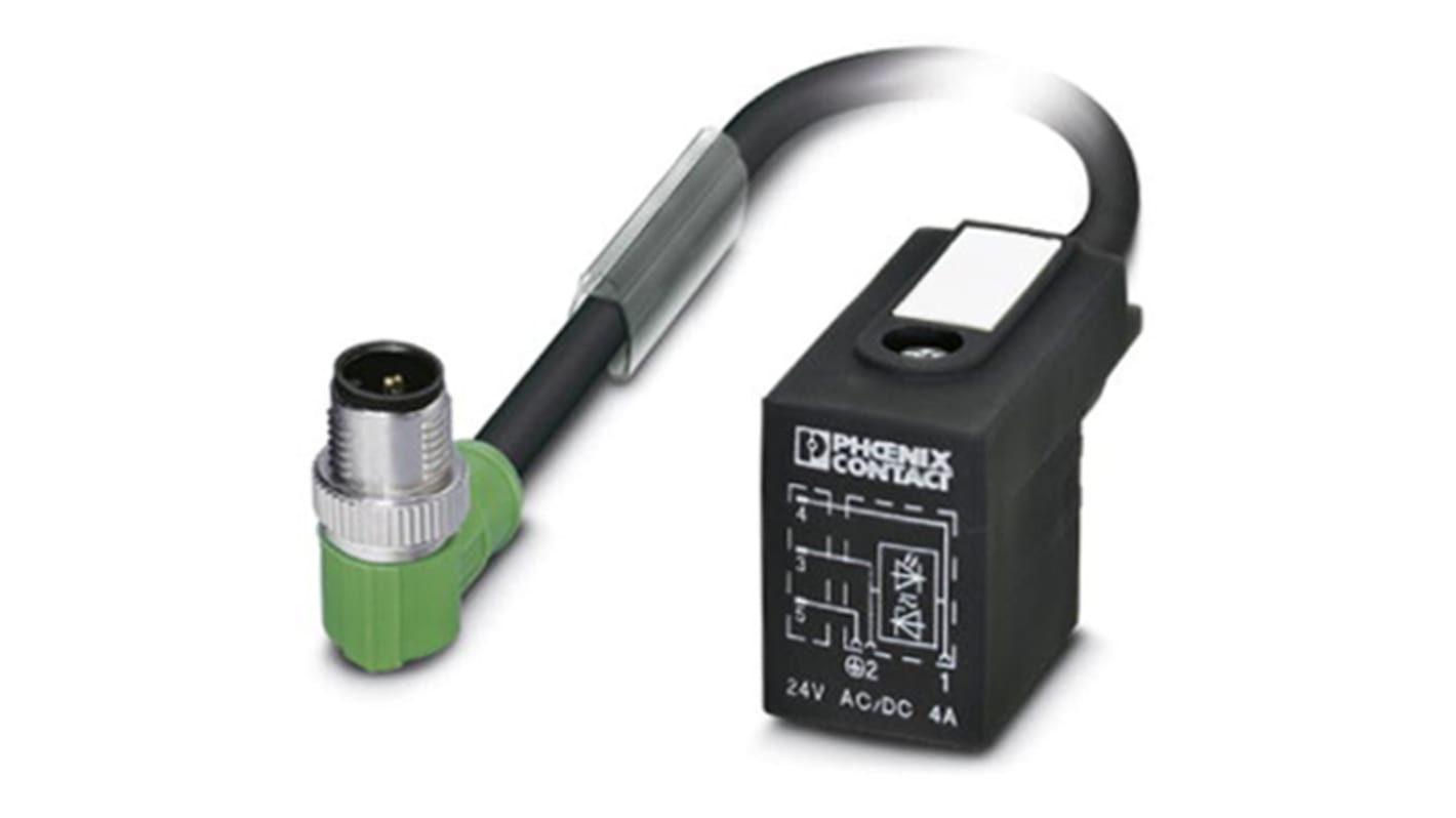 Phoenix Contact Male 3 way M12 to 3 way DIN 43650 Form BI Sensor Actuator Cable, 1.5m