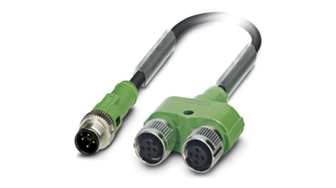 Cable de conexión Phoenix Contact, con. A M12 Macho, 4 polos, con. B M12 x 2 Hembra, 4 polos, cod.: A, long. 1.5m, 60