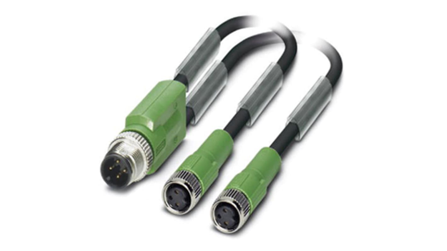 Cable de conexión Phoenix Contact, con. A M12 Macho, 3 polos, con. B M8 Hembra, 3 polos, cod.: A, long. 1.5m, 4 A,