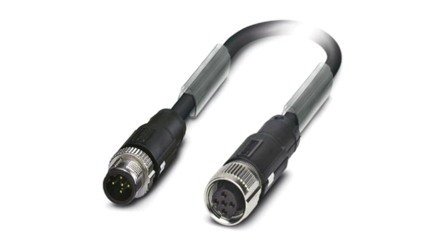 Cable de conexión Phoenix Contact, con. A M12 Macho, 5 polos, con. B M12 Hembra, 5 polos, cod.: B, long. 130mm, 60 V,