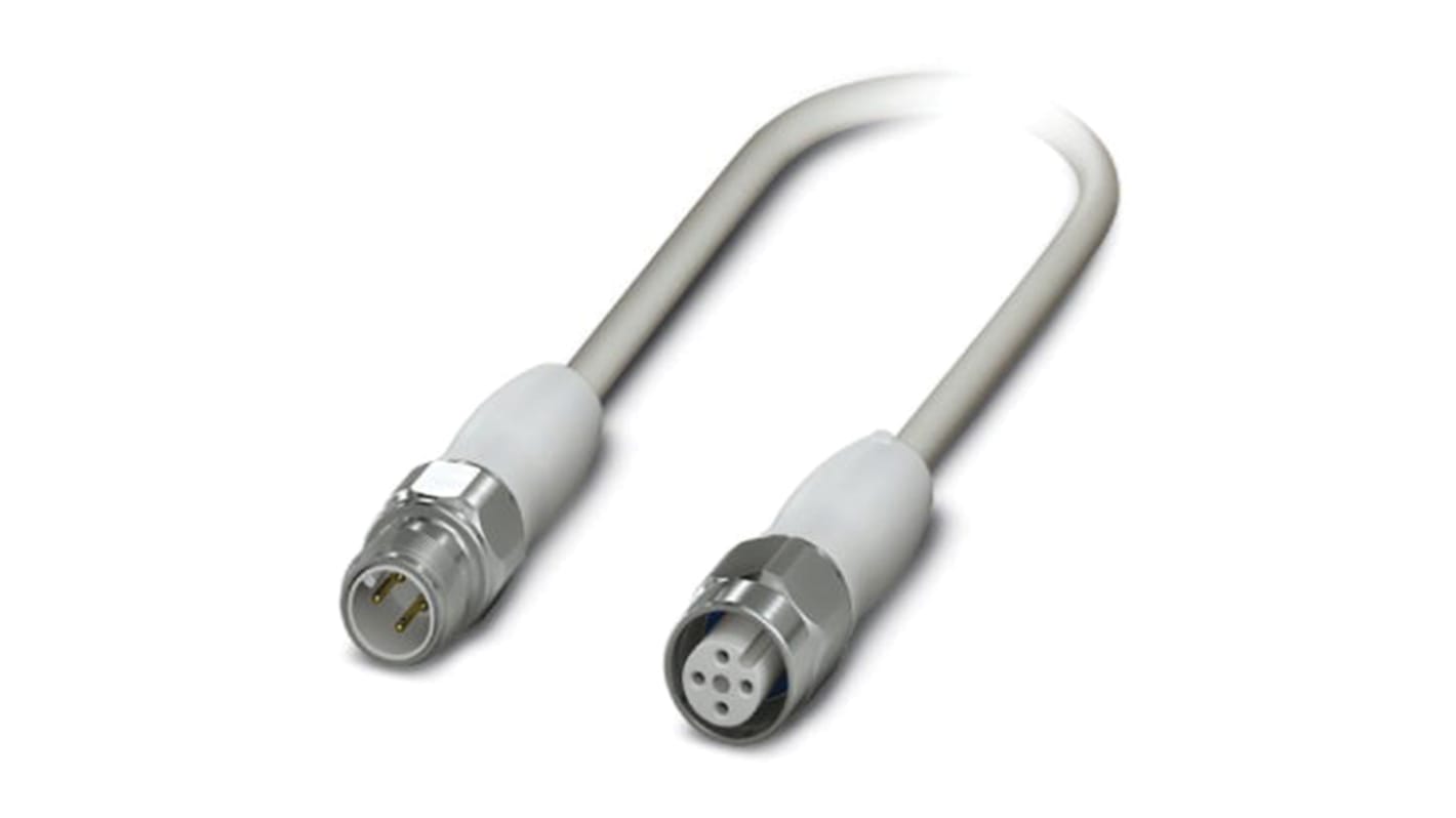 Cable de conexión Phoenix Contact, con. A M12 Macho, 4 polos, con. B M12 Hembra, 4 polos, cod.: A, long. 300mm, 250 V,
