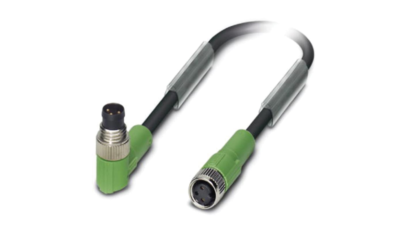 Cable de conexión Phoenix Contact, con. A M8 Macho, 3 polos, con. B M8 Hembra, 3 polos, long. 1.5m, 48 V, 60 V., 4 A,