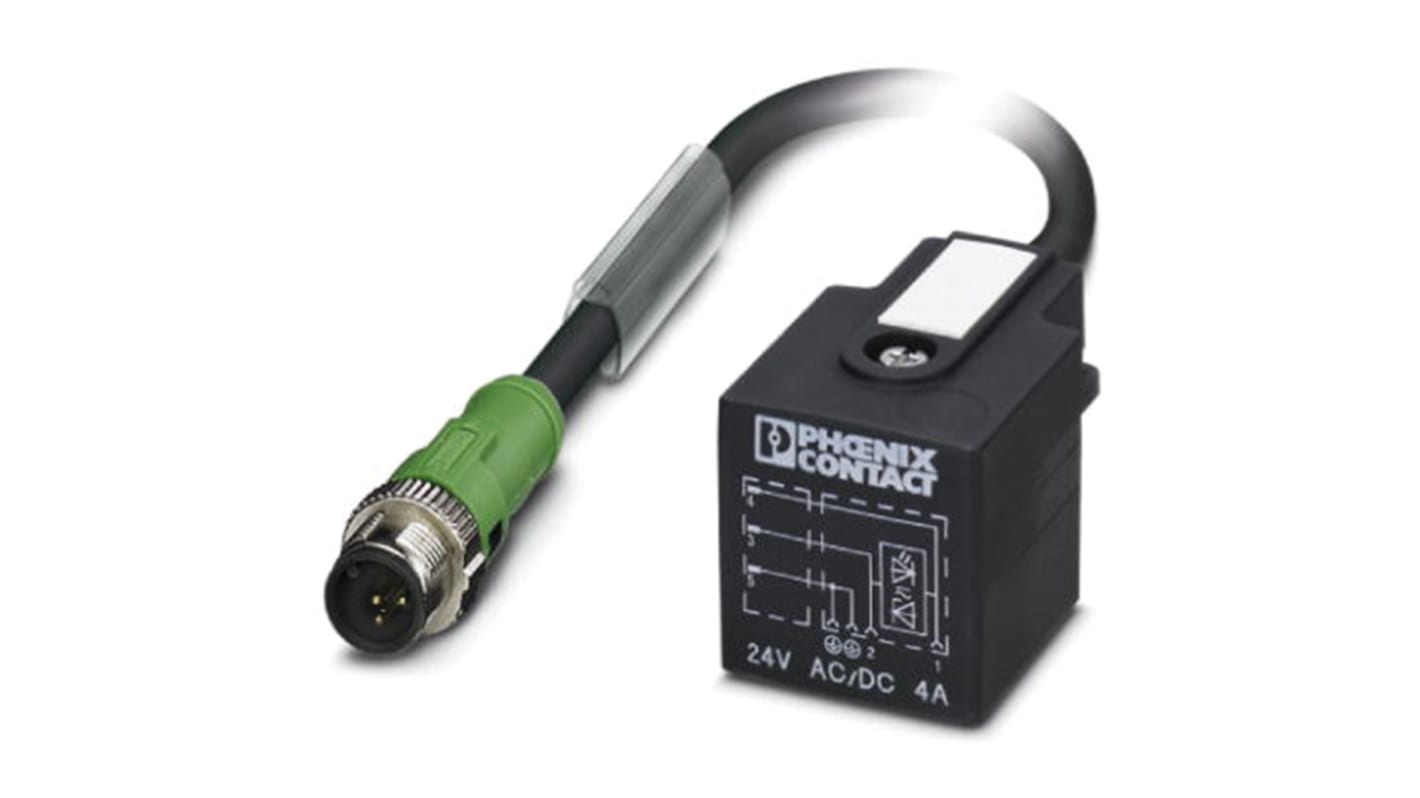 Cable de conexión Phoenix Contact, con. A M12 Macho, 3 polos, con. B DIN 43650 forma A, cod.: A, long. 300mm, 24 V, 4