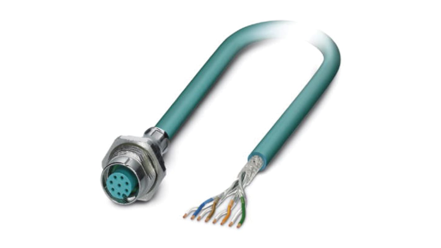 Phoenix Contact Cat5 Straight Female M12 to Unterminated Ethernet Cable, Blue PUR Sheath, 500mm