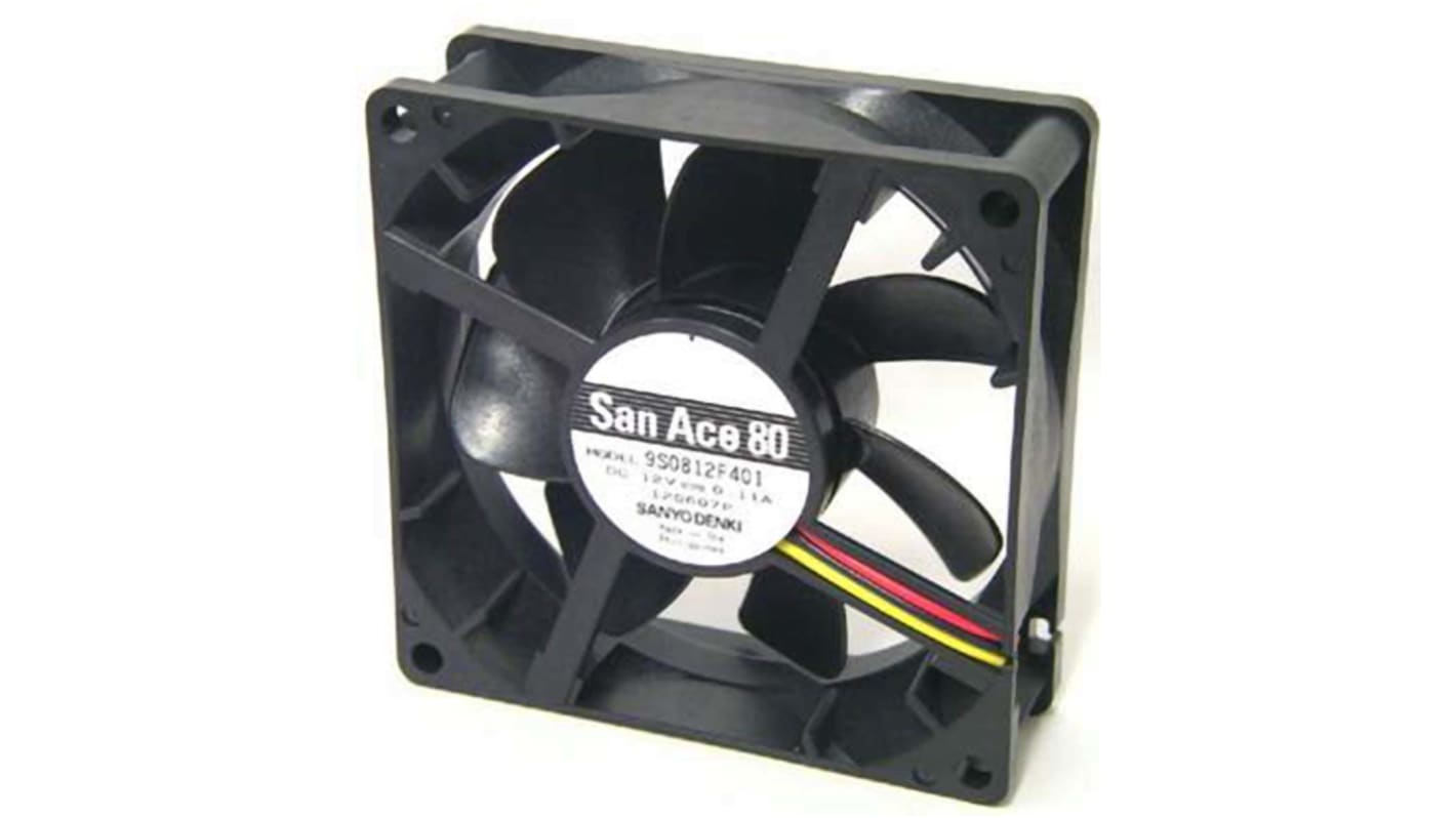 Ventilador Axial Sanyo Denki San Ace 9S de 80 x 80 x 25mm, 24 V dc, 960mW, 2000rpm, caudal 40m³/h, 16dB, salida