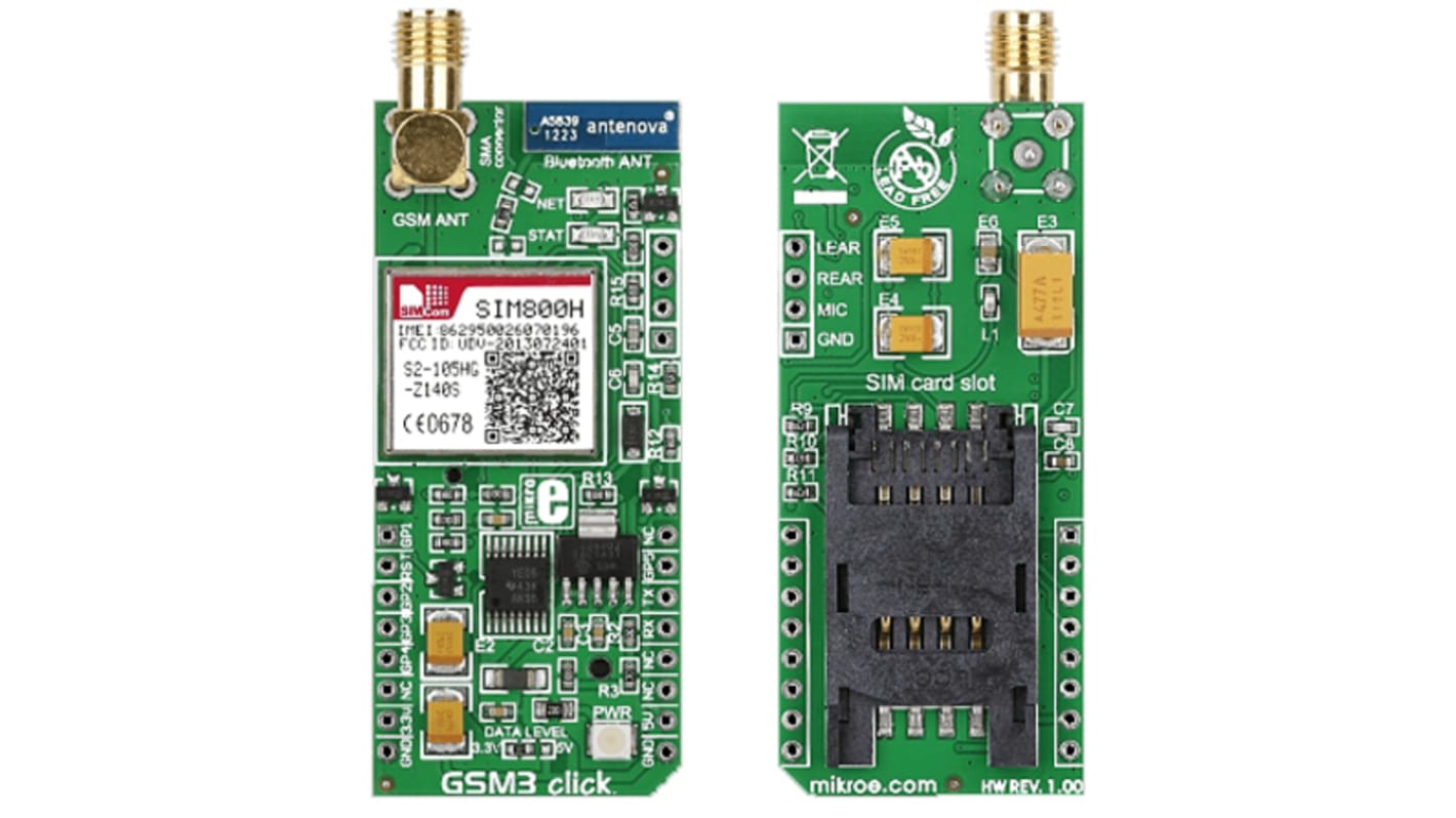 Komunikační a bezdrátový vývojový nástroj, 850 → 1900MHz, GSM, GSM3 click, MikroElektronika