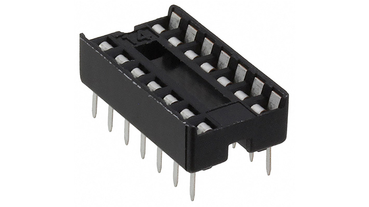 Amphenol ICC IC DIL fatning, 2.54mm Afstand, 7.62mm rækkeafstand, 14-Polet, Hulmontering, Udstanset ben, 1A, Lige,