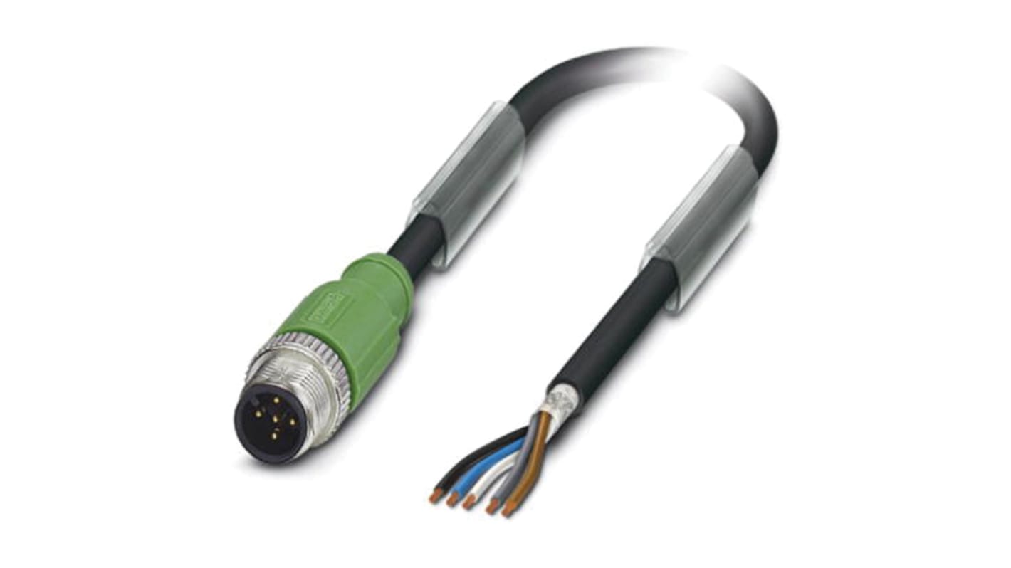 Cable de conexión Phoenix Contact, con. A M12 Macho, 5 polos, cod.: A, long. 5m, 48 V, 60 V., 4 A, IP65, IP67