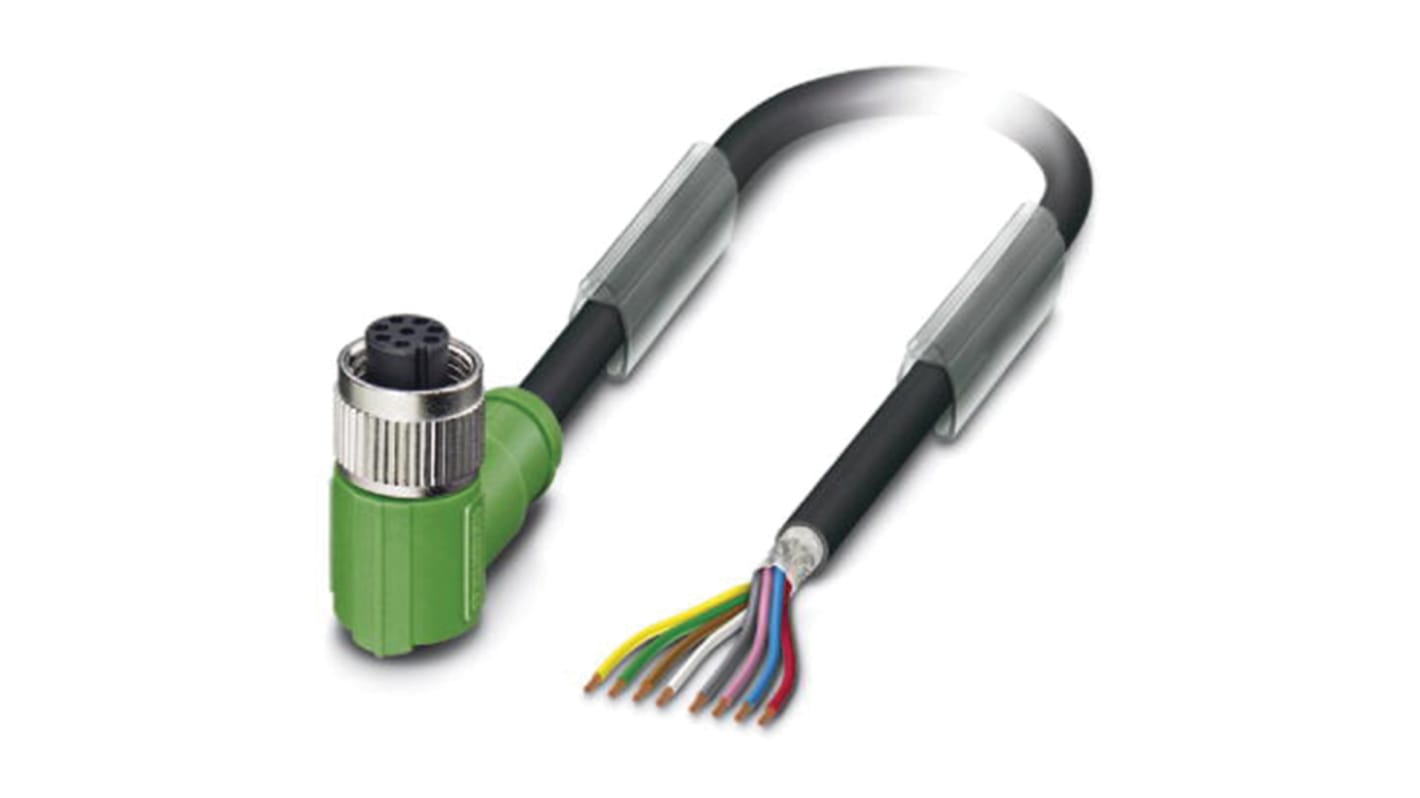 Cable de conexión Phoenix Contact, con. A M12 Hembra, 8 polos, cod.: A, long. 5m, 30 V, 2 A, IP65, IP67