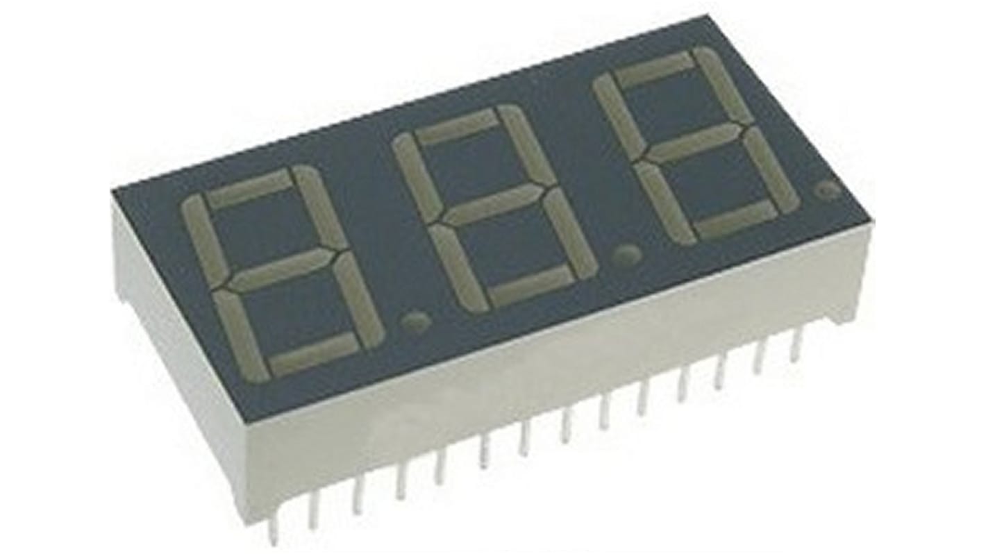 BA56-12CGKWA Kingbright 3 Digit 7-Segment LED Display, CA Green 35 mcd RH DP 14.2mm