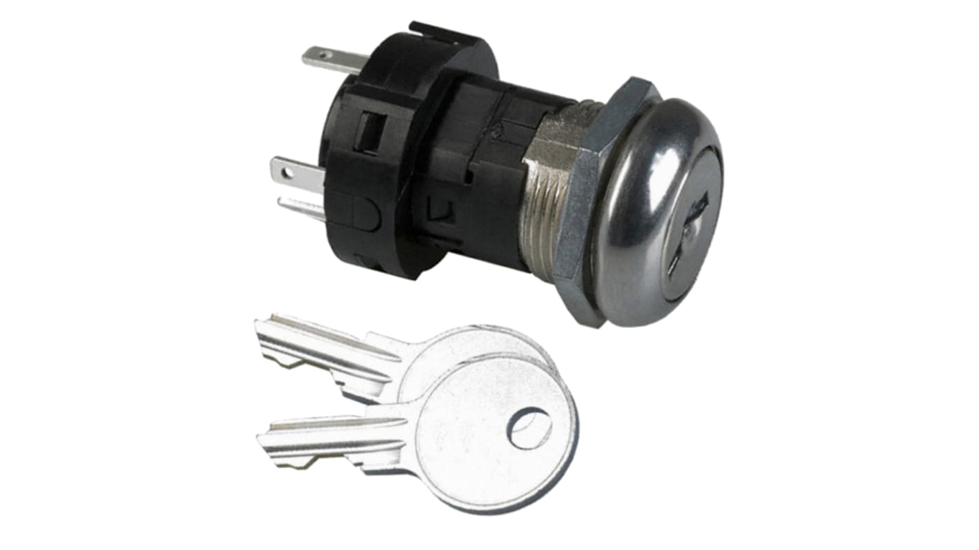 C & K Key Switch, SPST, 12 A@ 125 V ac, 6 A@ 250 V ac 3-Way Flat-Key