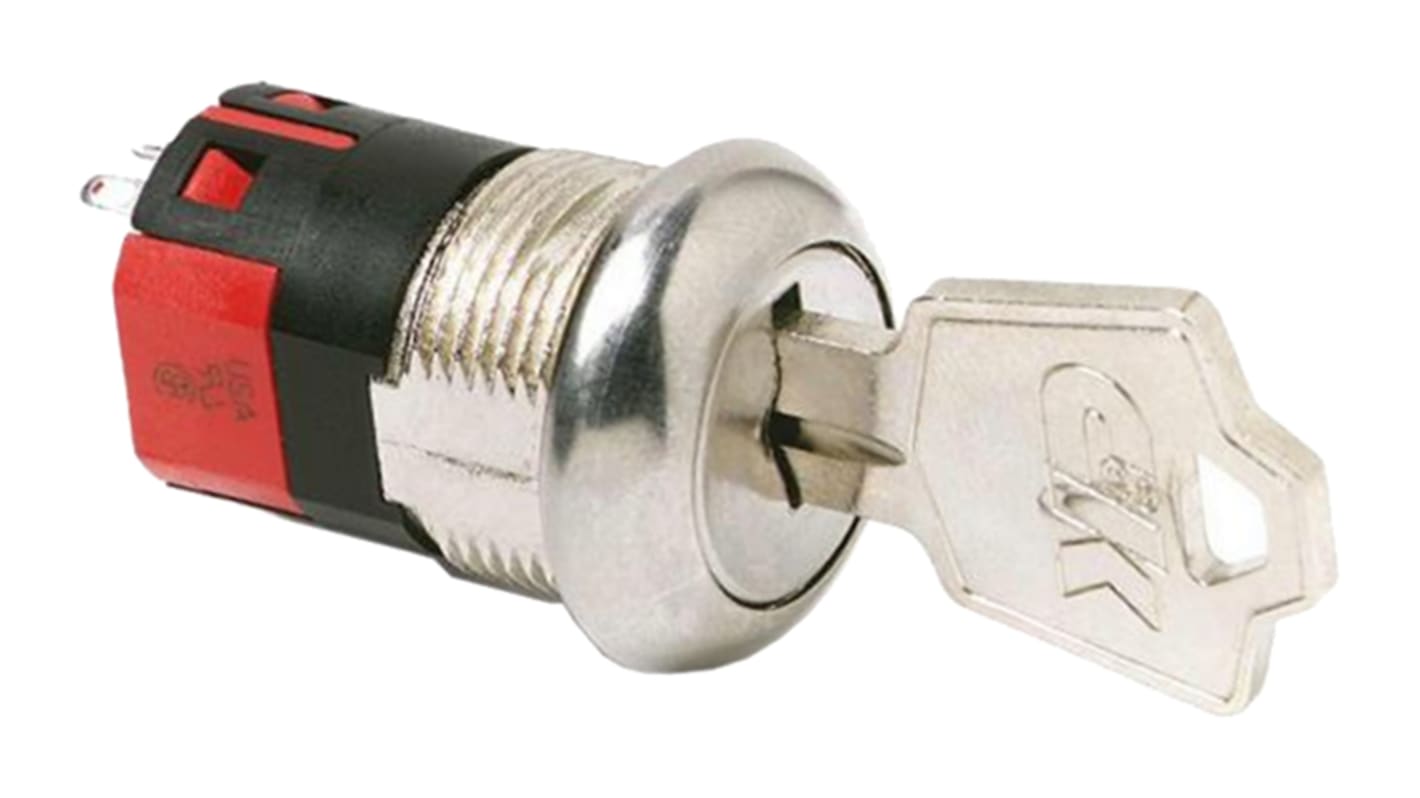 Key Switch, SPST, 4 A 2-Way Flat-Key