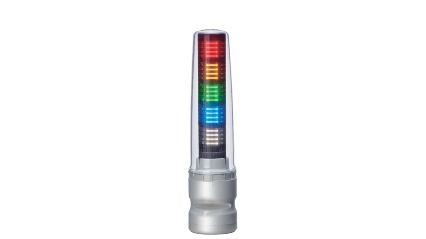 Patlite LS7 LED Signalturm 5-stufig Linse Klar LED Rot/Gelb/Grün/Blau/Transparent + Summer Blitz, Dauer 284mm