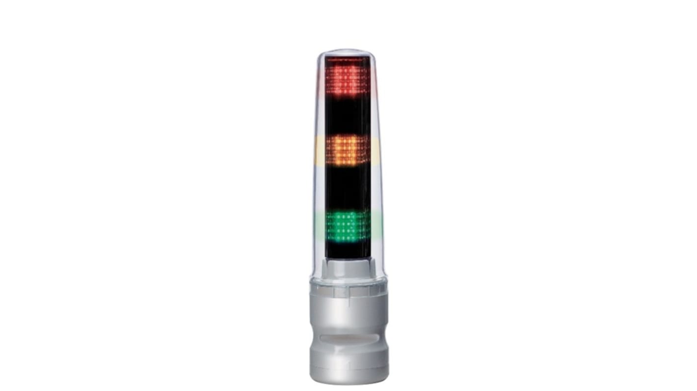 Jeladó torony LED, 3 világító elemmel berregővel, Átlátszó, 24 V DC Piros/sárga/zöld, LS7 sorozat