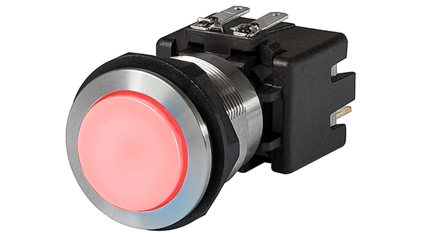 Schurter Illuminated Push Button Switch, Latching, Panel Mount, 19mm Cutout, DPDT, Red LED, 125/250V ac, IP64 (Front);