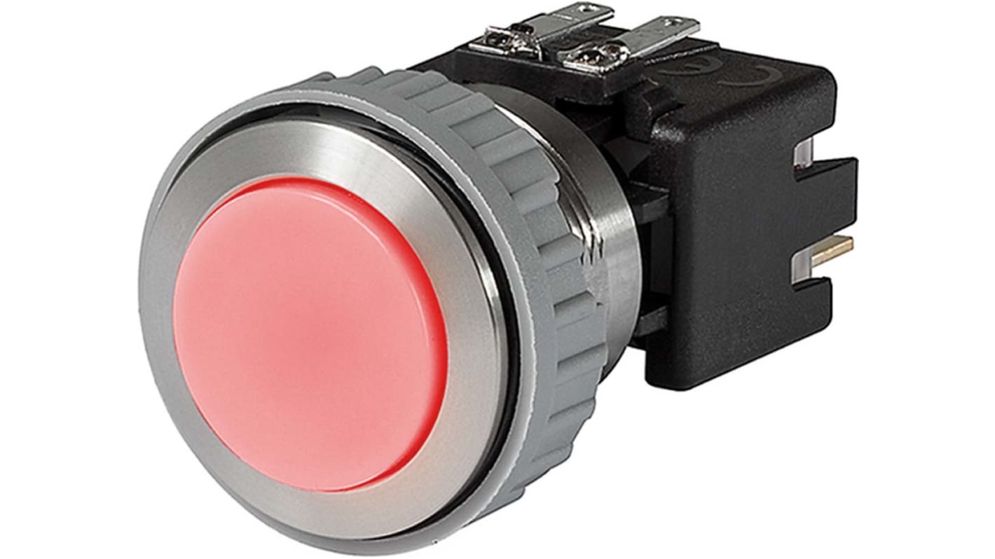 Schurter Illuminated Push Button Switch, Latching, Panel Mount, 22mm Cutout, DPDT, Red LED, 125/250V ac, IP64 (Front);