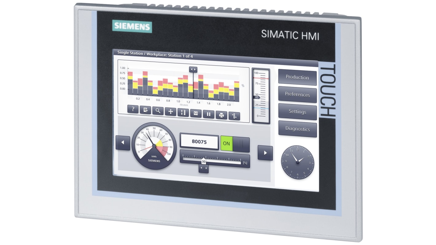 Panel HMI 7 cali Siemens SIMATIC rozdzielczość: 800 x 480pikseli TFT IP20, IP65 Ethernet, MPI, Profibus DP, USB 214 x