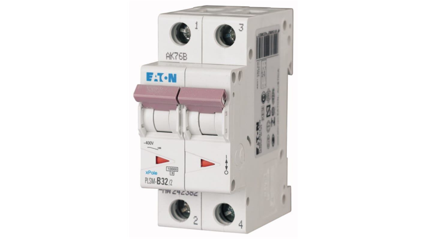 Eaton xPole MCB, 2P, 32A Curve D, 48V DC, 10 kA Breaking Capacity