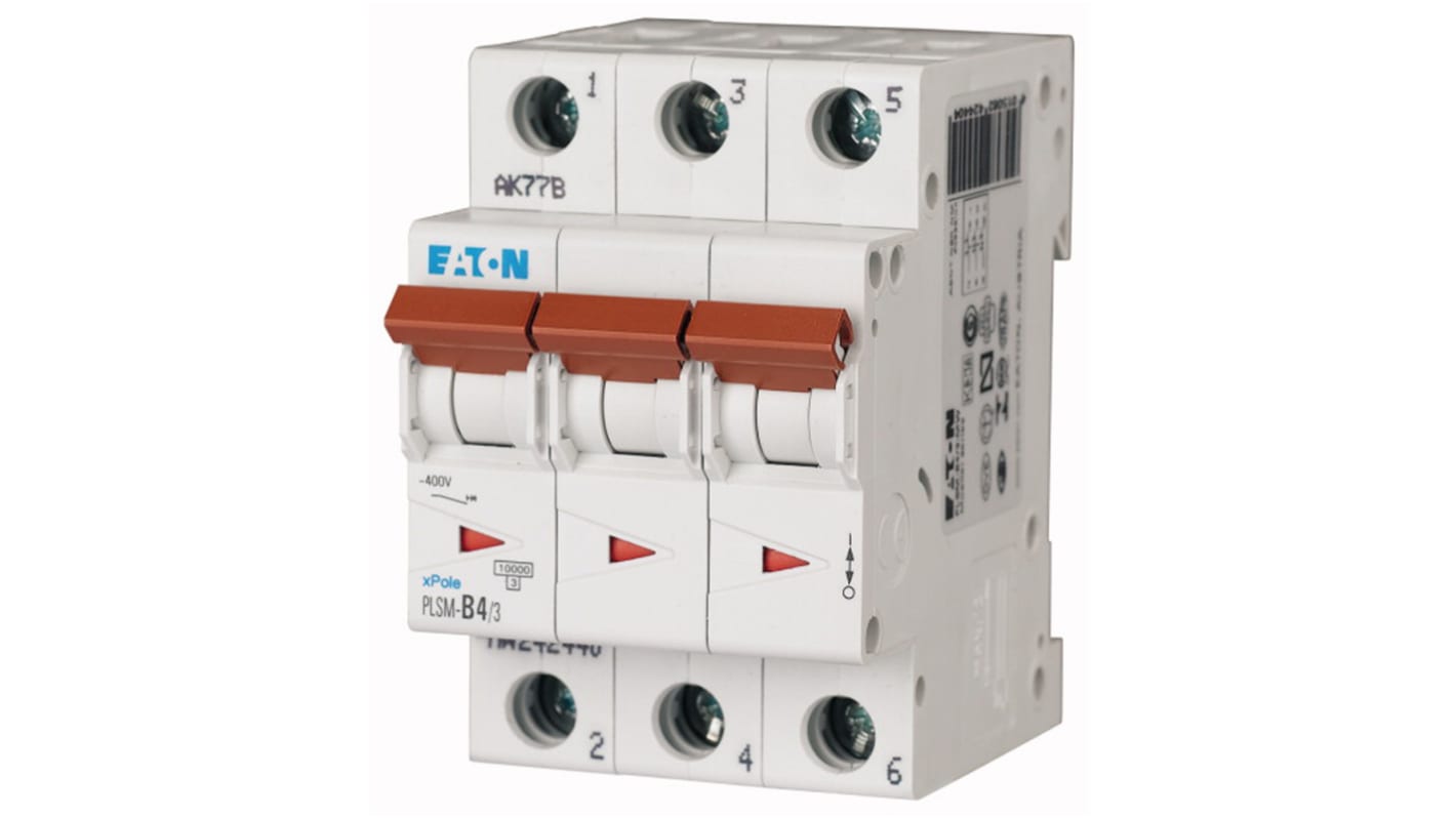 Eaton Eaton Moeller MCB Leitungsschutzschalter Typ C, 3-polig 4A, Abschaltvermögen 10 kA xPole DIN-Schienen-Montage