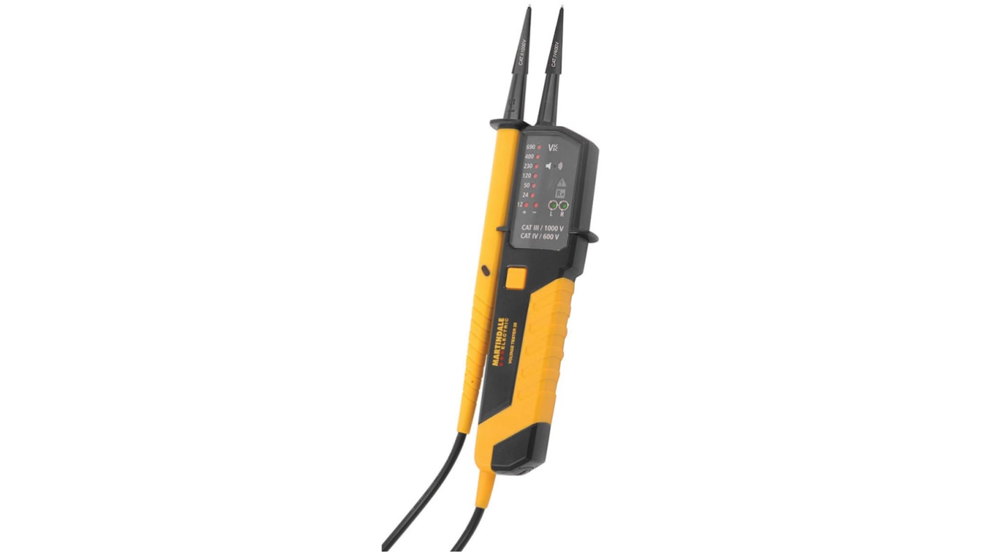 Martindale MARVT25, LED Voltage tester, 690V ac/dc, Continuity Check, Battery Powered, CAT III 690V