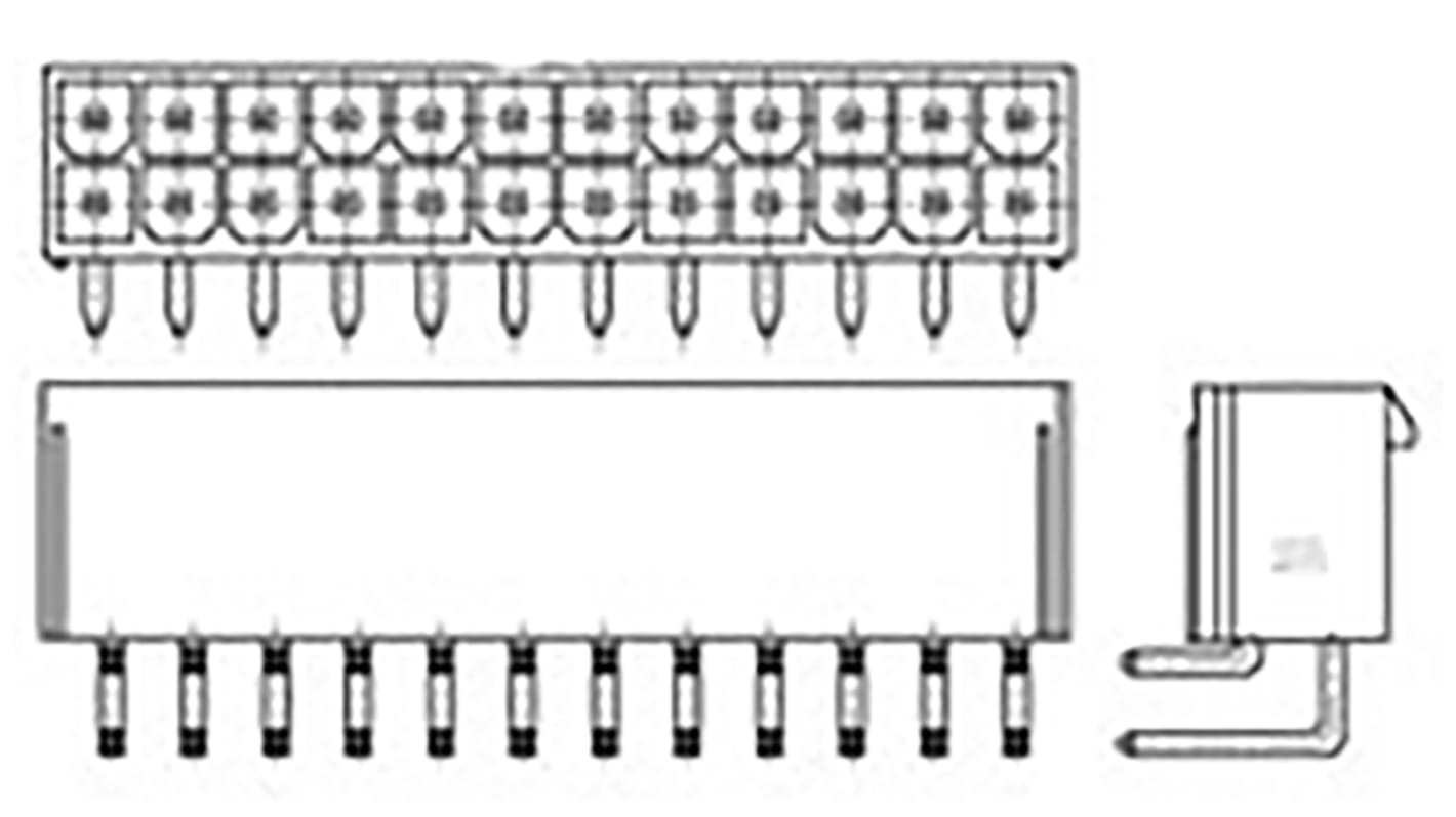 TE Connectivity VAL-U-LOK Series Right Angle Through Hole PCB Header, 22 Contact(s), 4.2mm Pitch, 2 Row(s), Shrouded