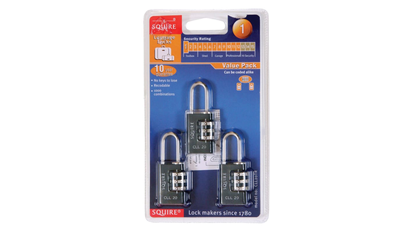 Squire Combination Die Cast Combination Padlock, 3.1mm Shackle, 20mm Body
