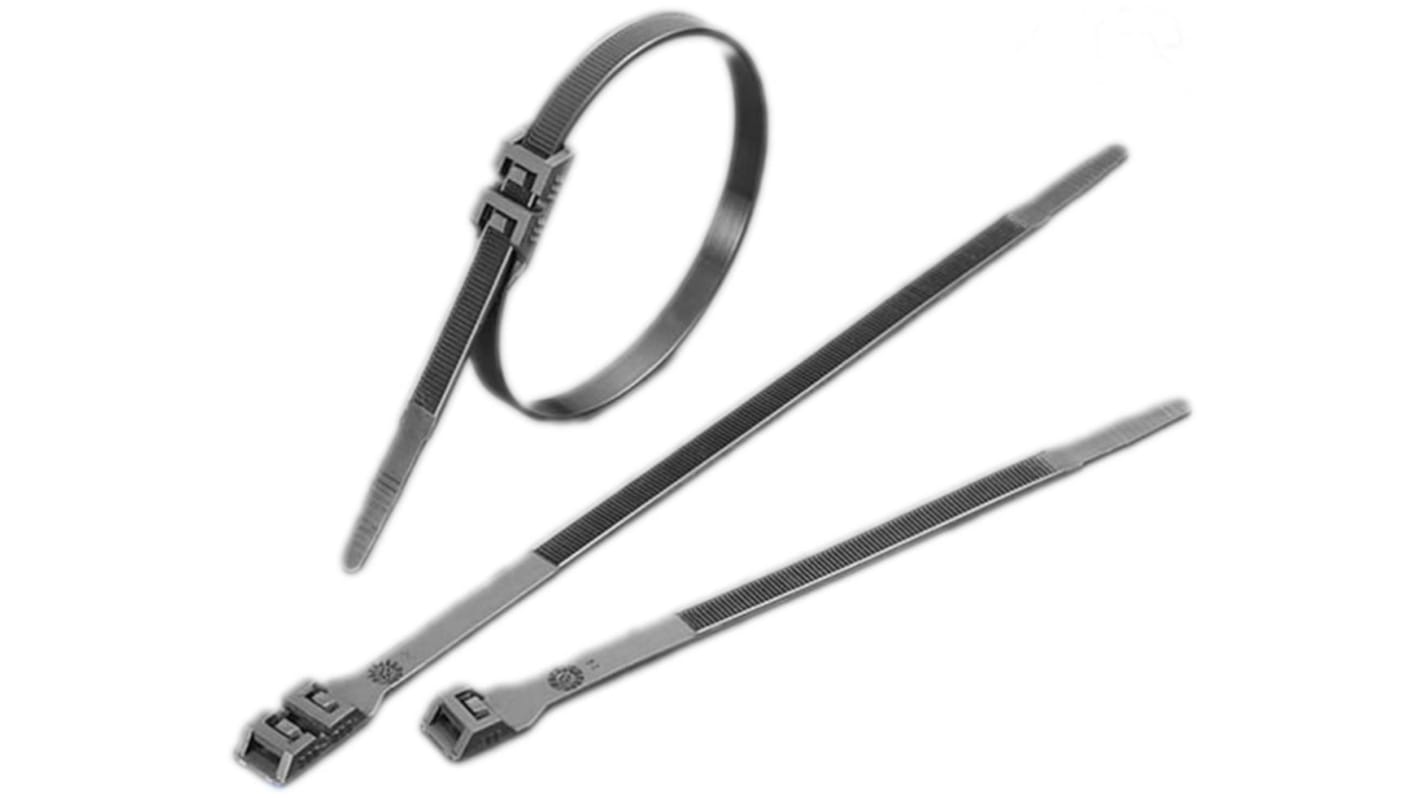 RS PRO Cable Tie, Double Locking, 382mm x 9mm, Black Nylon, Pk-100