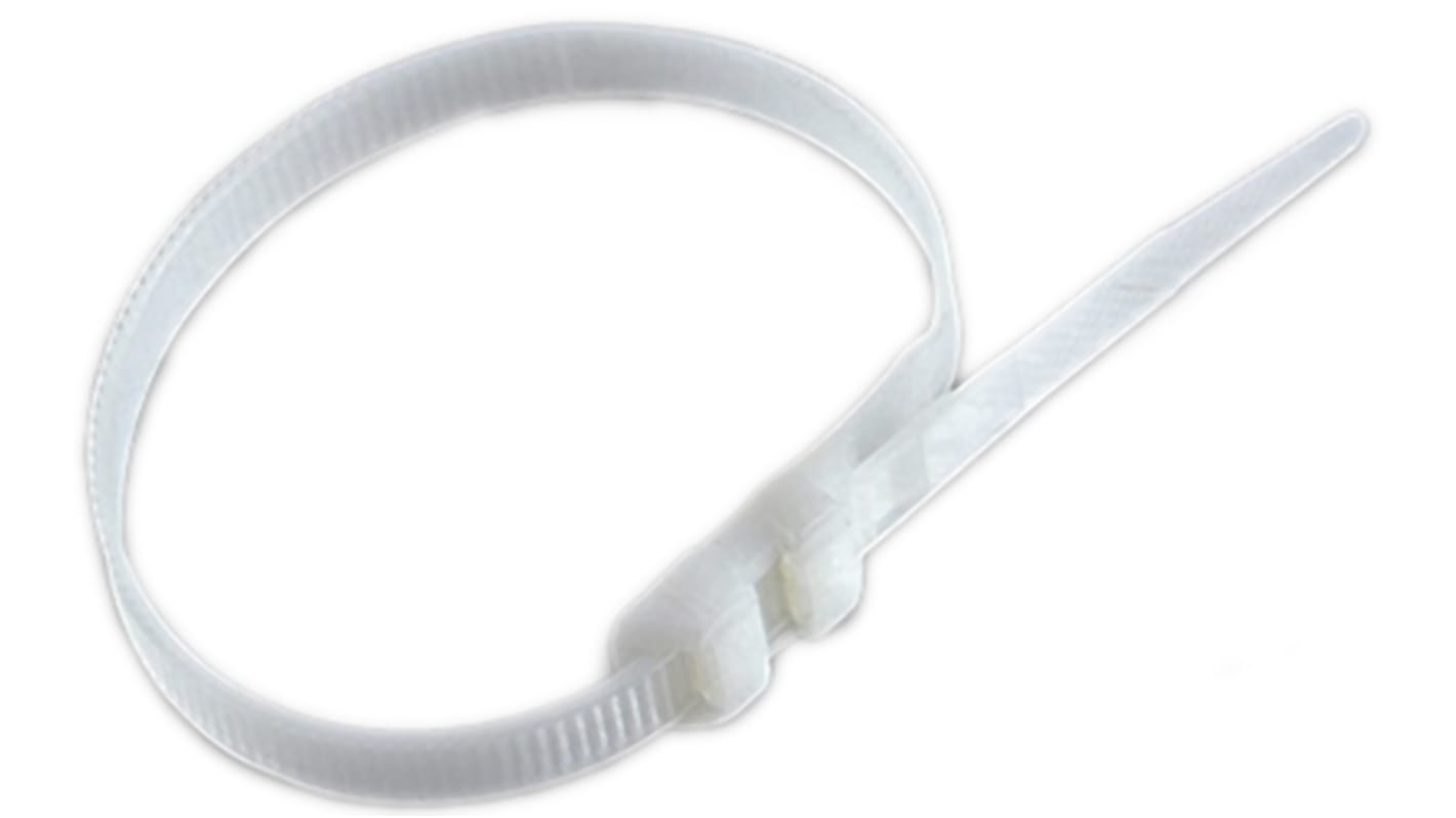 RS PRO Cable Tie, Double Locking, 382mm x 9mm, Natural Nylon, Pk-100